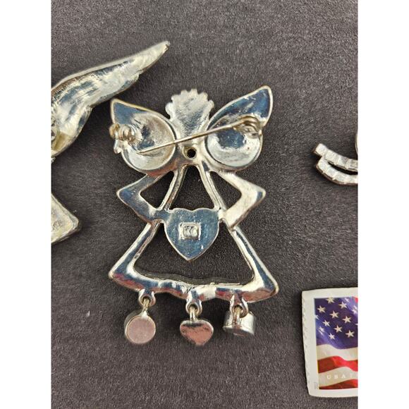 Vintage Angel Brooch Pins Silver Tone Set Of 3 Christian Religious Christmas - Picture 5 of 5